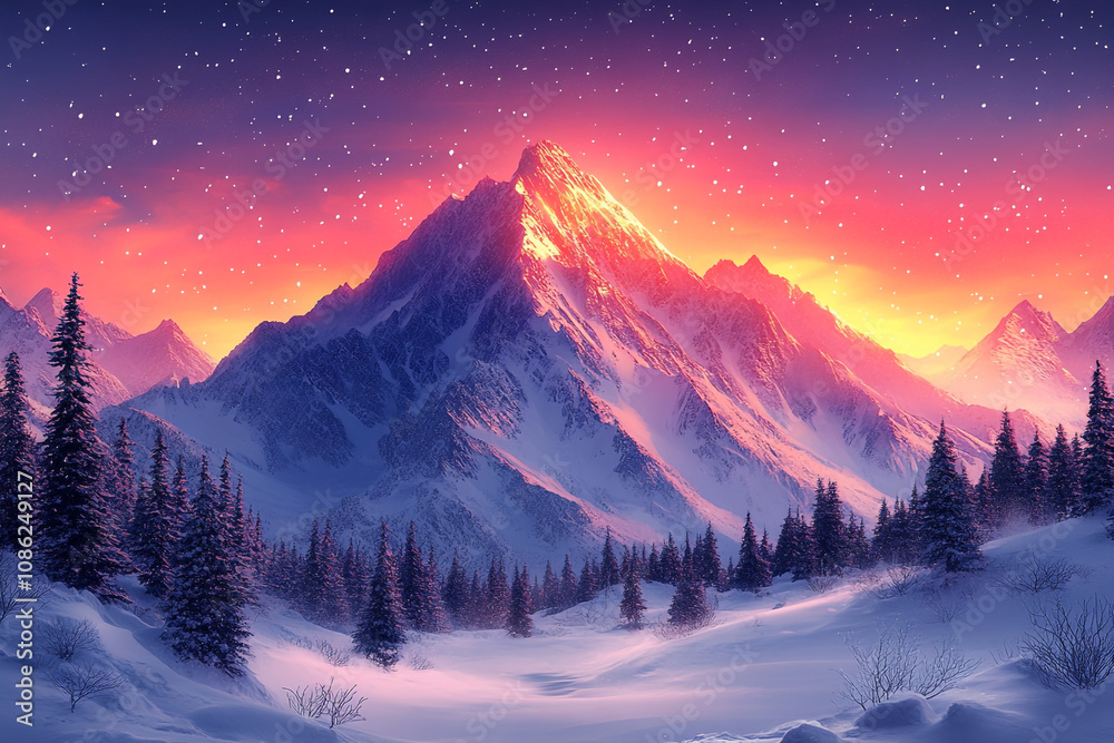 Majestic Winter Mountain Peak Sunrise Snowscape