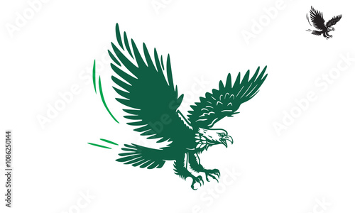 green eagle flying logo, silhouette of great hawk fly in sky vector illustrations