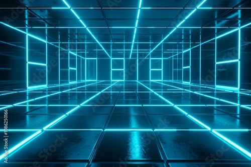 Futuristic Neon Grid: A High-Tech Virtual Space