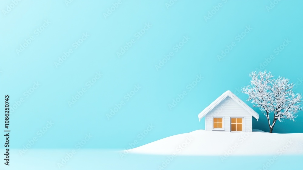 A serene winter scene with a cozy house and snowy landscape. A serene winter scene with a cozy house and snowy landscape.