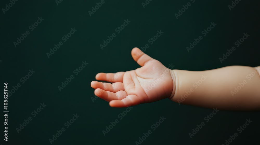 A close-up image of an outstretched baby hand against a dark green background, symbolizing innocence and new beginnings. A close-up image of an outstretched baby hand against a dark green background, symbolizing innocence and new beginnings.