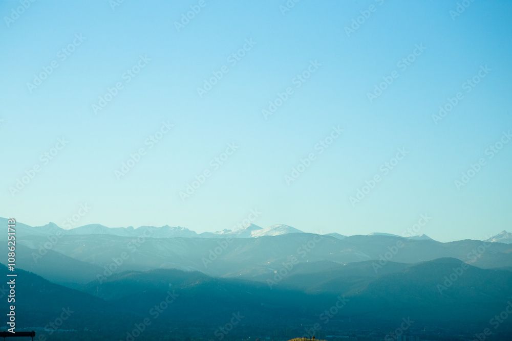 Mountain scene, low contrast, blue Mountain scene, low contrast, blue