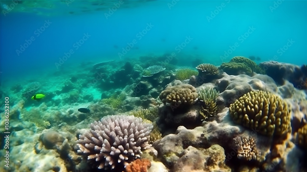 Fototapeta premium Vibrant Underwater Coral Reef Scene With Fish