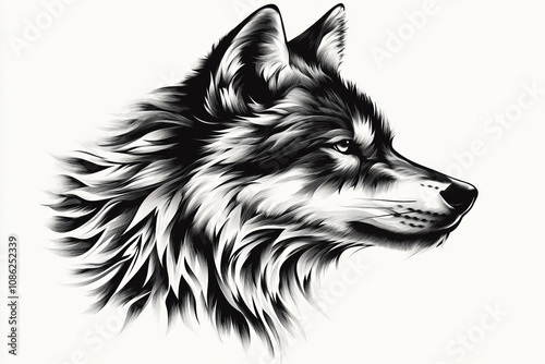 Monochrome Wolf Head Profile Artistic Illustration