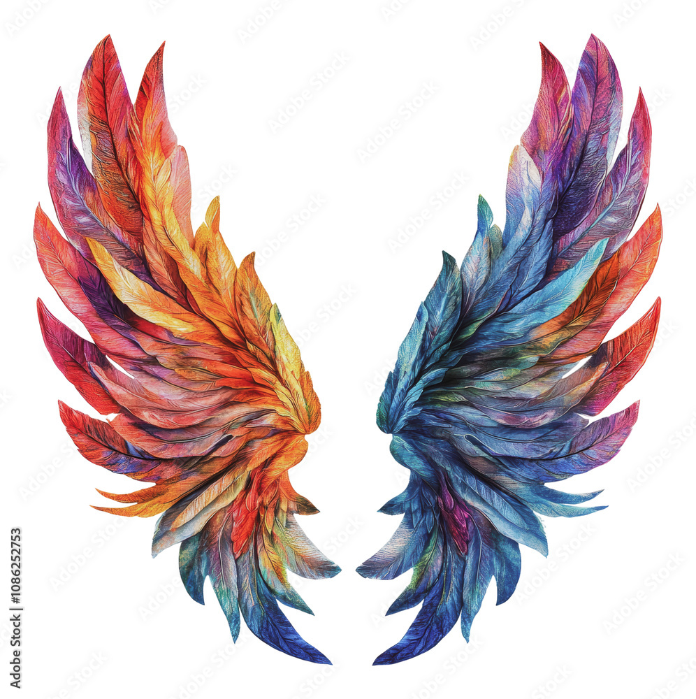 Obraz premium PNG Colorful feather wings on a white background