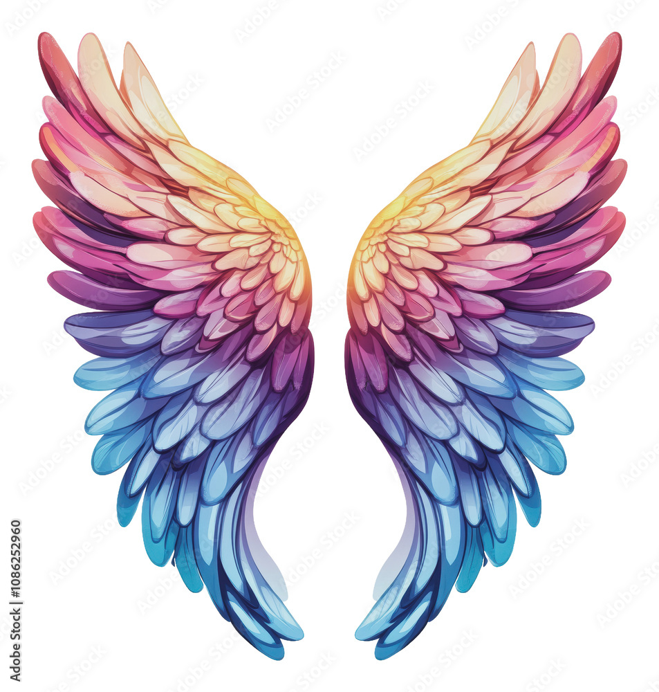 Obraz premium PNG Colorful feathered wings with a gradient design