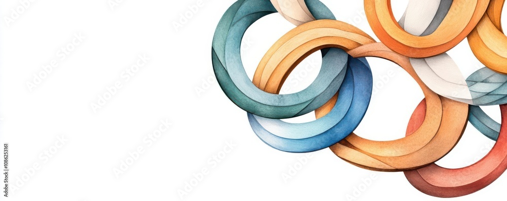 Organic shapes of rings, swirling into each other, earthy tones, Watercolor style Organic shapes of rings, swirling into each other, earthy tones, Watercolor style