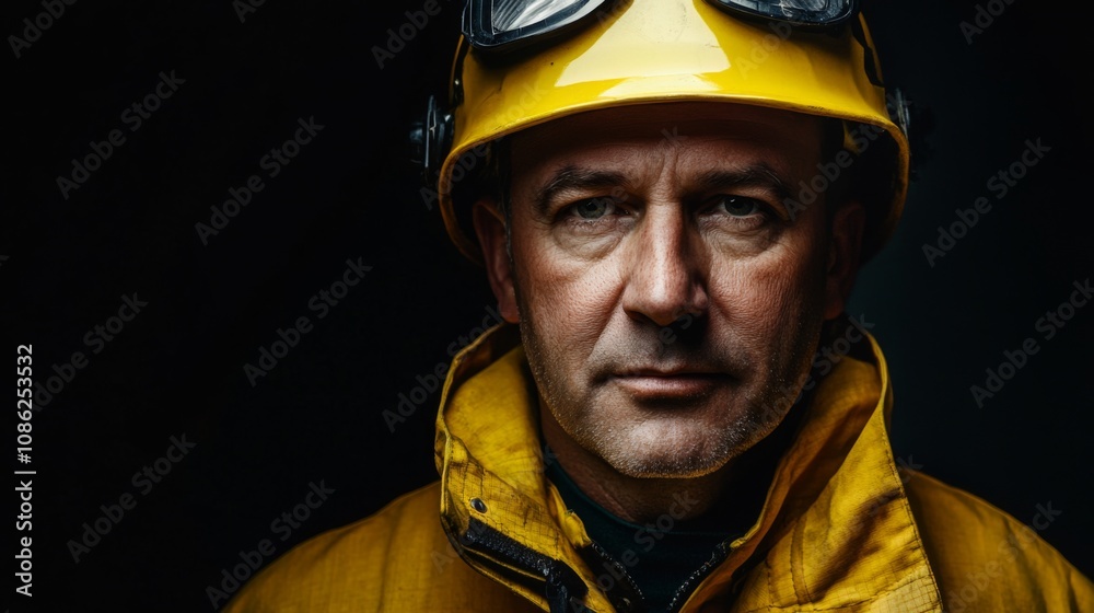 Fototapeta premium Focused Firefighter Portrait
