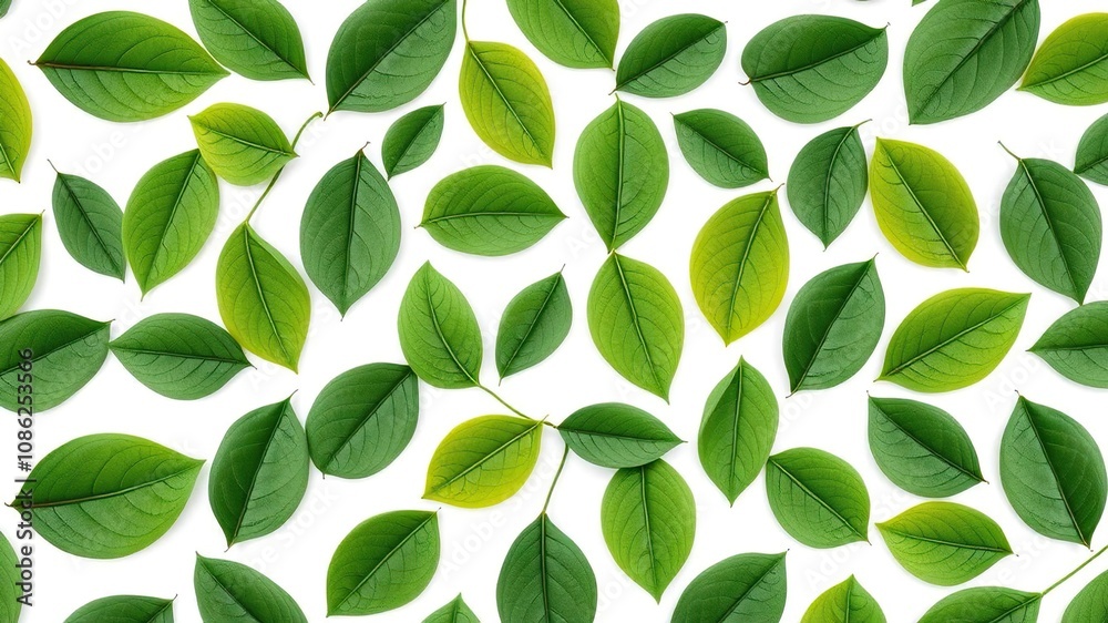 pattern of green leaves isolated on a white background, floral patterns, spring theme, foliage pattern of green leaves isolated on a white background, floral patterns, spring theme, foliage