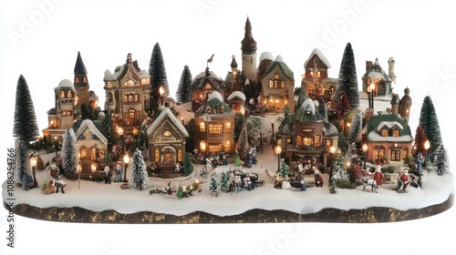 Quaint Snow-Covered Christmas Village Model Display