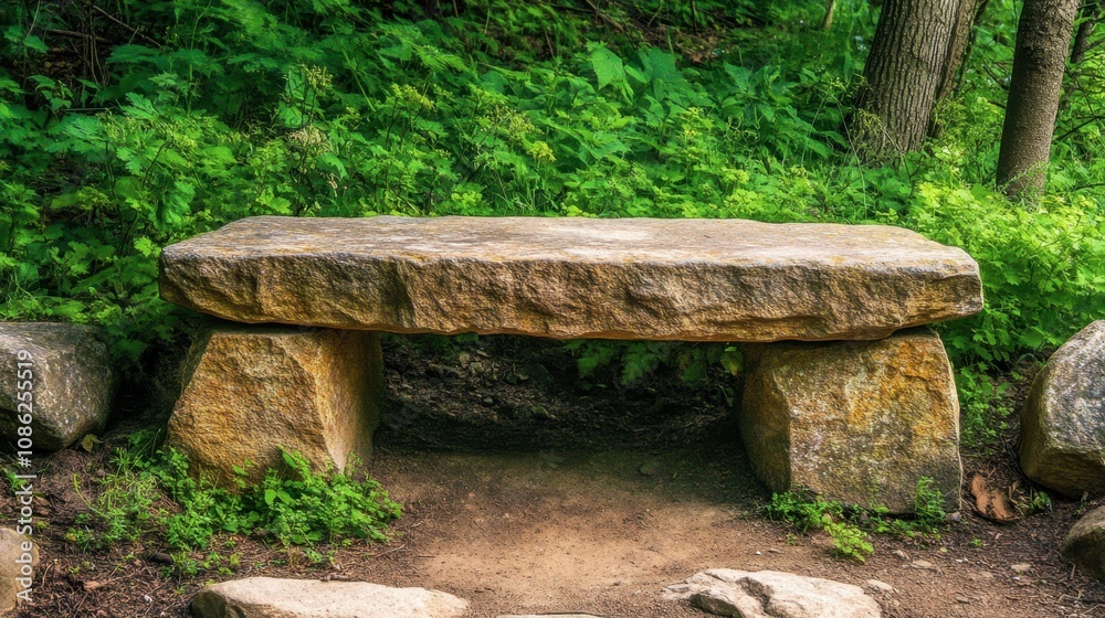 Tranquil Stone Bench in a Serene Garden Setting Tranquil Stone Bench in a Serene Garden Setting