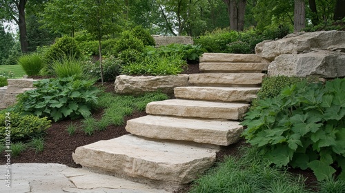 Natural Stone Steps Leading Up a Green Hillside