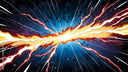 Vivid comic-style backdrop featuring a dramatic thunder flash, perfect for action themes.