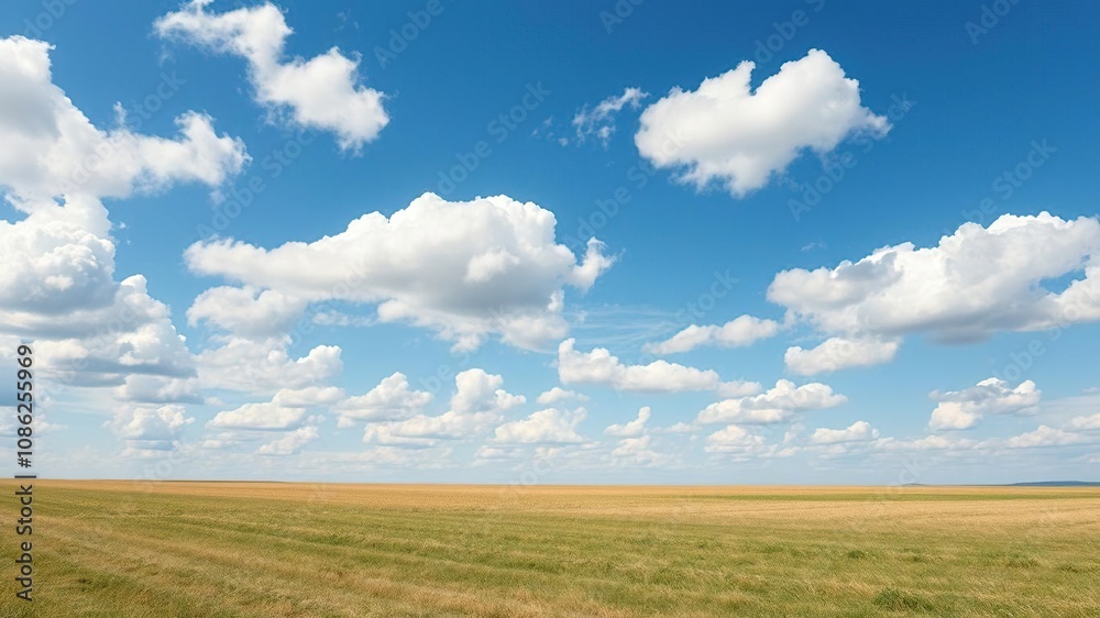 stunning panoramic view of a vast open field with fluffy white clouds against a brilliant blue sky, clouds, blue sky, vast space stunning panoramic view of a vast open field with fluffy white clouds against a brilliant blue sky, clouds, blue sky, vast space