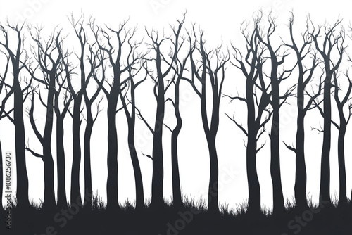 Bare Trees Silhouette Against White Background