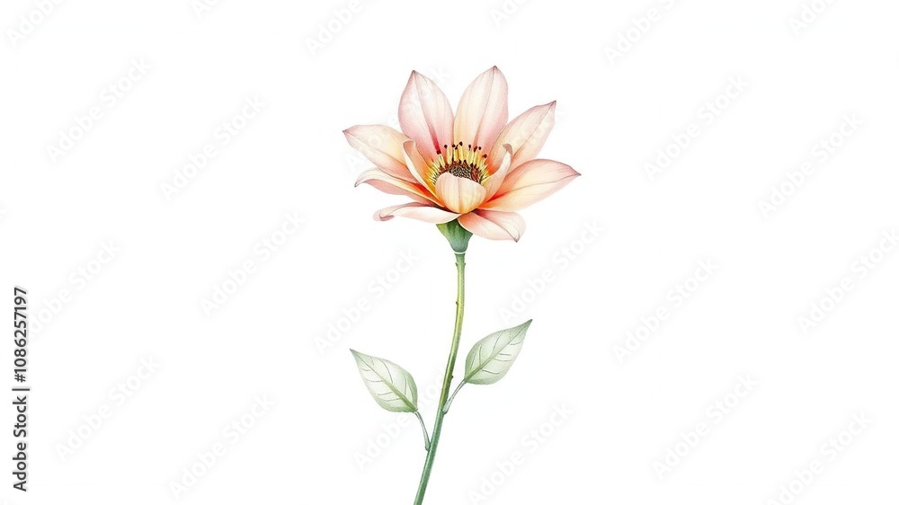 watercolor illustration of a single flower with intricate stem and leaf details, leafy greens, watercolor flowers watercolor illustration of a single flower with intricate stem and leaf details, leafy greens, watercolor flowers