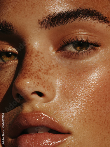 Closeup Sun Kissed Freckled Face Beauty Skincare Cosmetics Girl