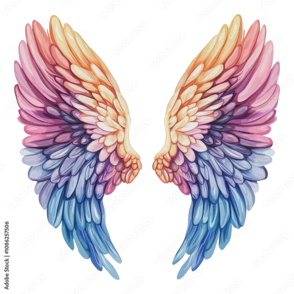 Obraz premium PNG Colorful angel wings against a white background