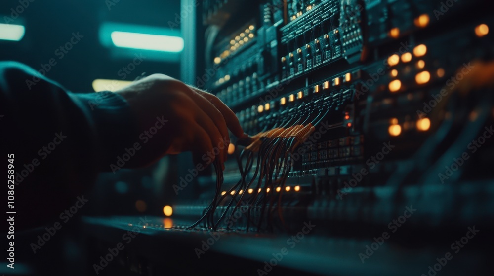 Obraz premium Technician Organizing Complex Network Cables