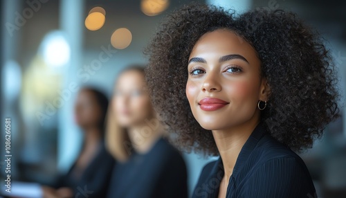 HR recruitment process in action, with diverse candidates lined up for interviews, and a professional HR team evaluating resumes, representing talent acquisition and job placement photo