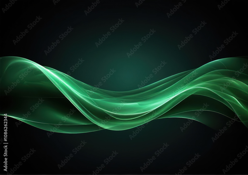 Obraz premium Green corporate design wave on dark background. Modern abstract technology background with gentle, continuous motion