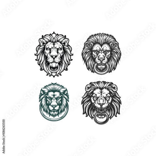 Lion door knocker logo design vector vintage