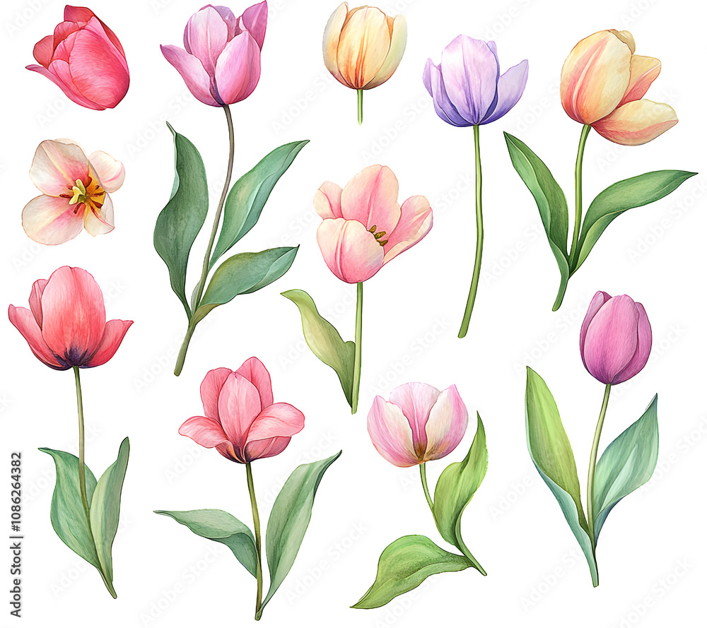 Watercolor Hand-Painted Tulips Watercolor Hand-Painted Tulips
