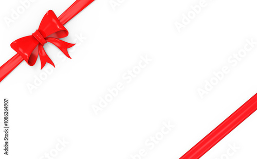 Red Ribbon Bow Realistic shiny satin with shadow place on corner of paper for decorate your funeral card , awards certificate or gift boxes
