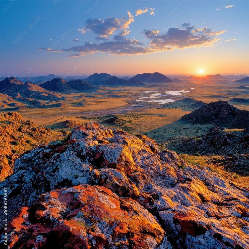 Obraz premium Sunset over Damaraland: Scenic Rocky Mountain View in Namibia, Africa