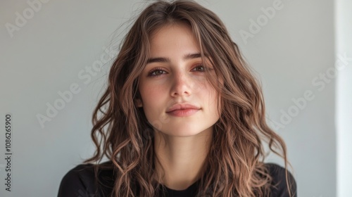 Close-up Portrait of a Beautiful Woman with Curly Hair