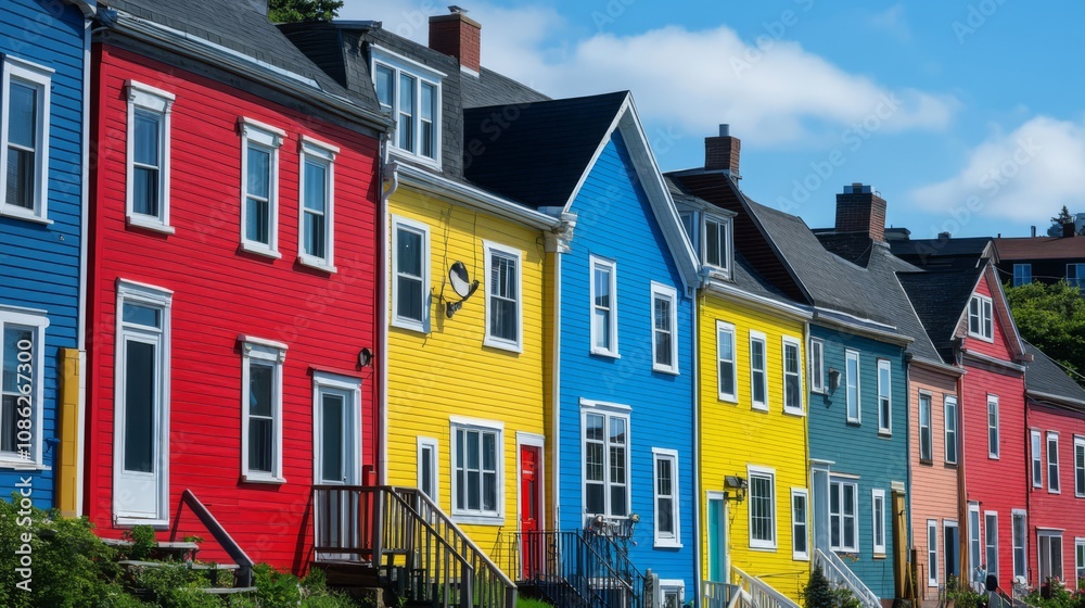 Row of colorful houses on a sunny day. (1)