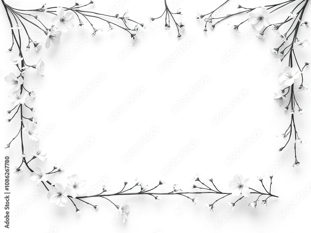 Delicate flower garland in black and white, minimalist floral, delicate flower garland Delicate flower garland in black and white, minimalist floral, delicate flower garland