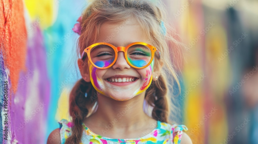 Smiling Child with Colorful Face Paint Smiling Child with Colorful Face Paint