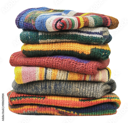 PNG Cozy knit sweaters stacked in a warm arrangement photo