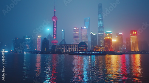 A vibrant fintech hub at night showcasing digital banking services in Shanghai's illuminated skyline