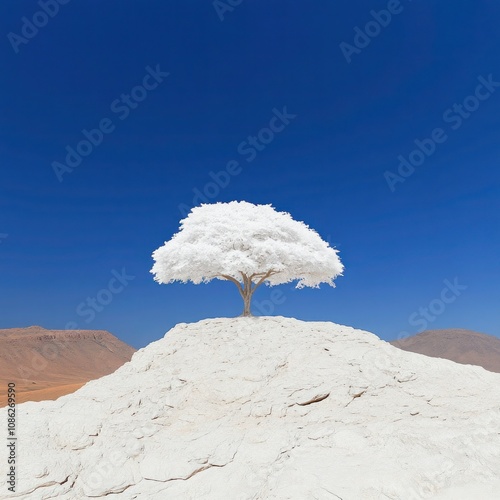 White Trunk Shepherd Tree in Damaraland, Namibia, Africa Growing amidst Rocks photo