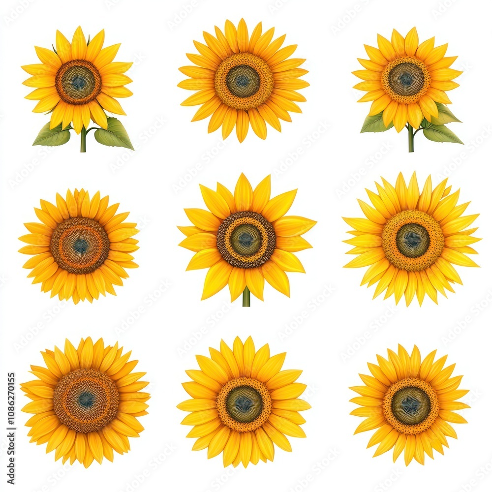 Sunflower Collection: Set of Isolated Summer Flower Photos on Transparent Background Sunflower Collection: Set of Isolated Summer Flower Photos on Transparent Background