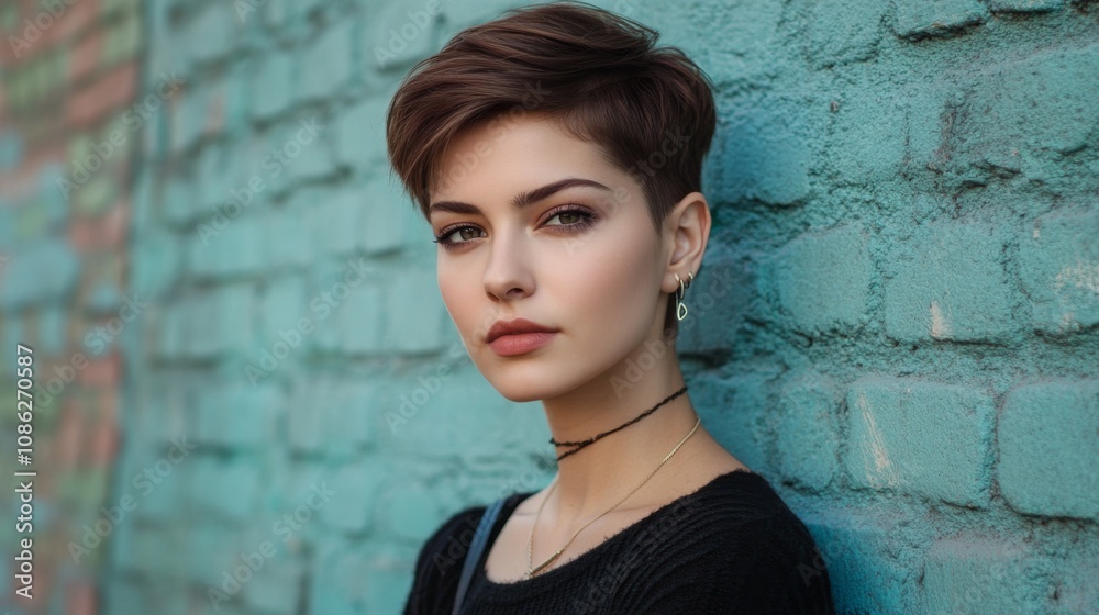 Stylish Woman with Short Hair and Accessories Stylish Woman with Short Hair and Accessories