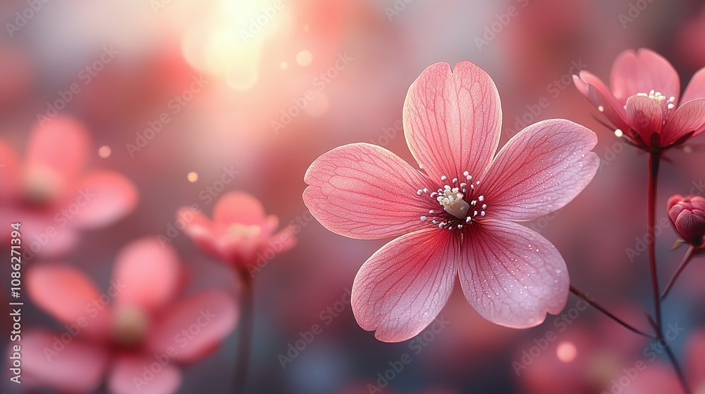 Delicate Pink Flowers Blossom in Soft Sunlight Delicate Pink Flowers Blossom in Soft Sunlight