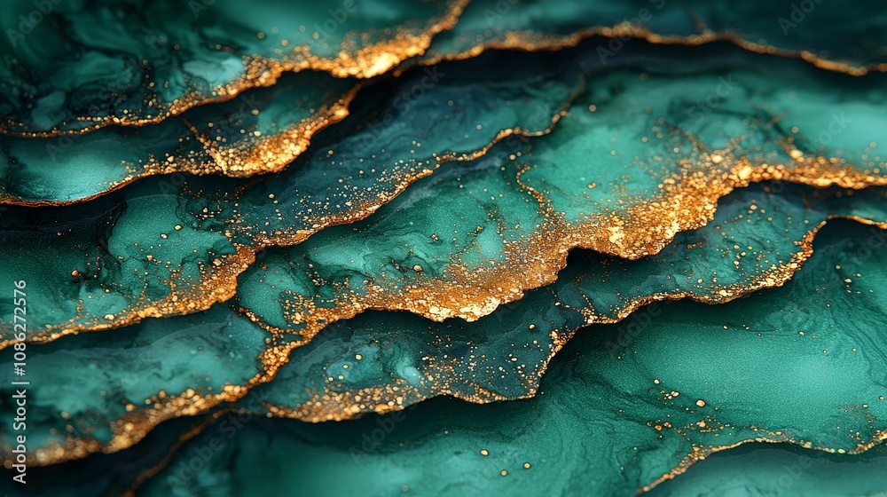 Abstract layers of teal and gold, creating a visually striking texture. Abstract layers of teal and gold, creating a visually striking texture.