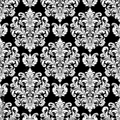 Black and white damask pattern, Vector seamless elegant ornament,design fabric