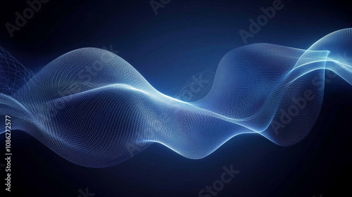 Abstract wave design with glowing blue light on a dark background