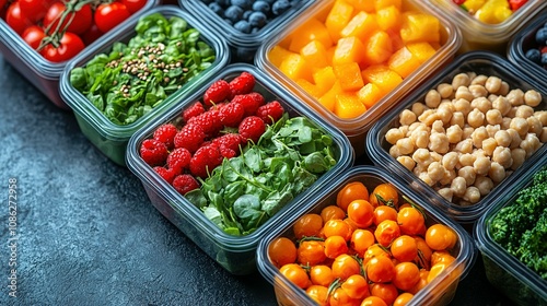 Healthy Meal Prep Containers Filled With Fresh Produce