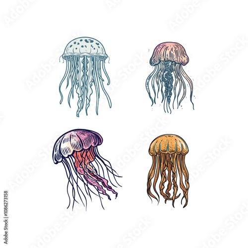 Jellyfish logo design vector vintage