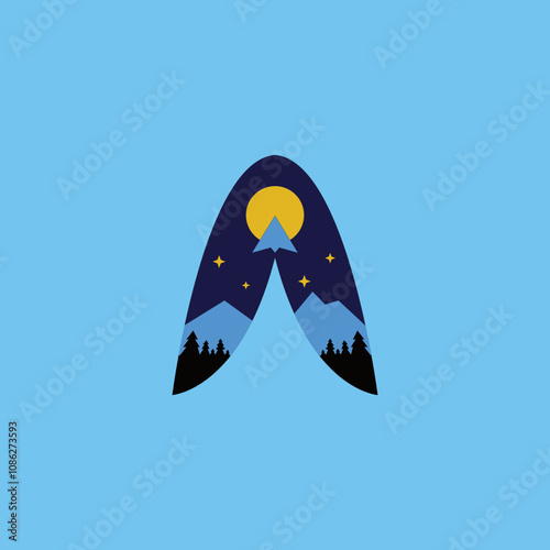 Letter A landscape and paper plane logo 