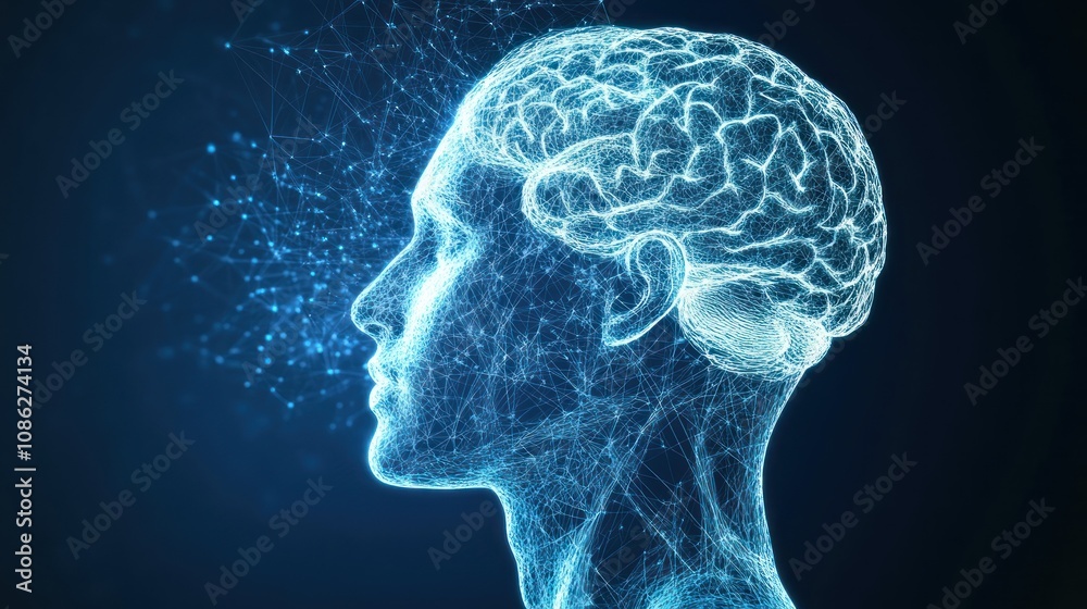 Digital representation of a human head and brain in profile view.