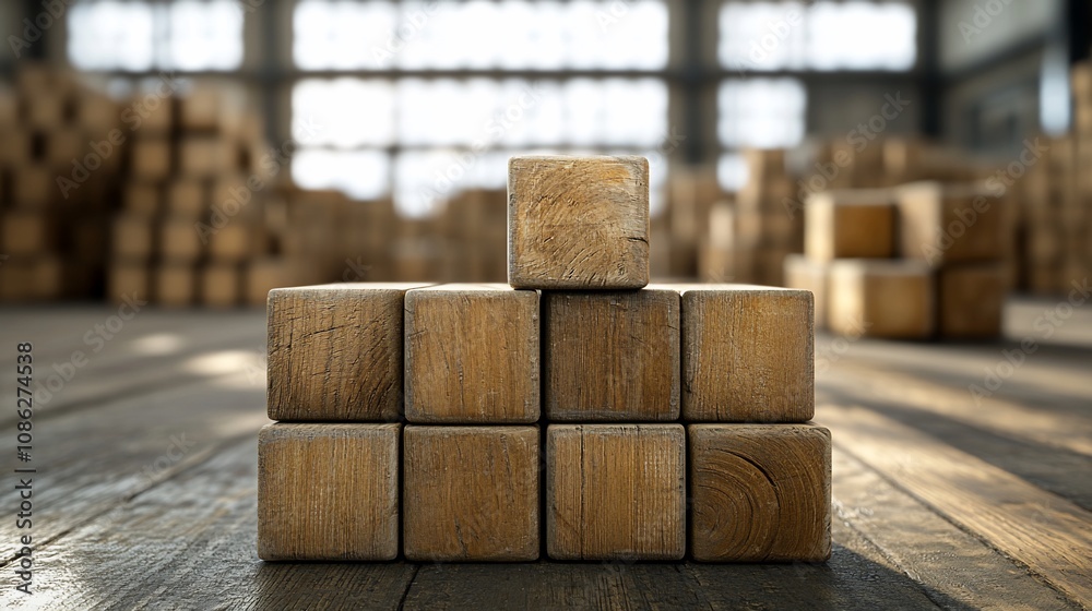 Wooden blocks stacked in a warehouse. Wooden blocks stacked in a warehouse.