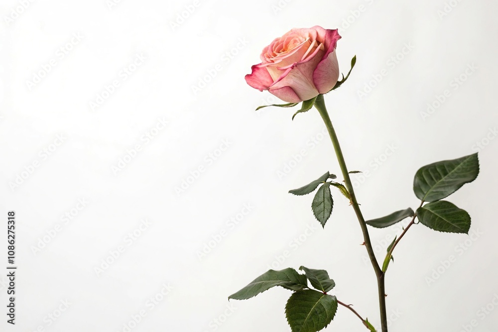 Single long-stemmed rose in a simple yet striking pose, minimalist beauty, dark florals