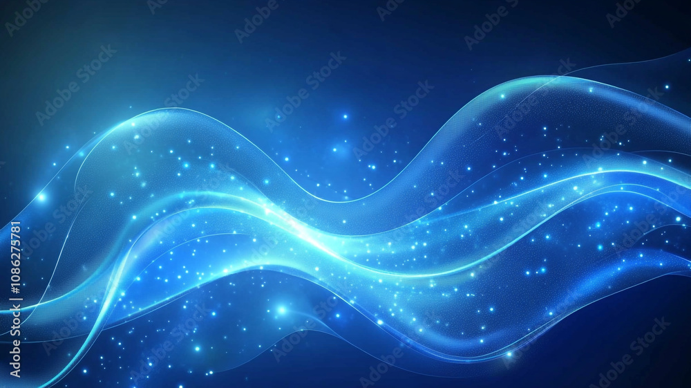 Soft blue abstract waves with sparkling particles illuminated in a digital art setting Soft blue abstract waves with sparkling particles illuminated in a digital art setting