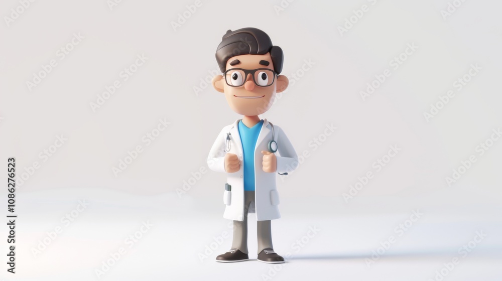Minimalist Cartoon Doctor Character in 3D Style Minimalist Cartoon Doctor Character in 3D Style
